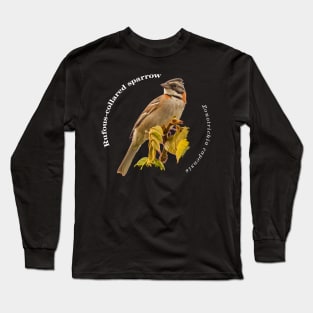 Rufous-collared sparrow bird pin white text Long Sleeve T-Shirt